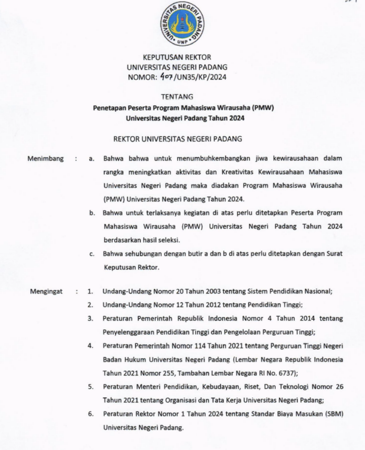 MAHASISWA DEPARTEMEN PENDIDIKAN EKONOMI LOLOS PENDANAAN PROGRAM MAHASISWA WIRAUSAHA (PMW) UNP 2024