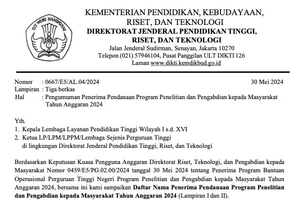 Selamat Kepada Dosen Pendidikan Ekonomi Yang Lulus Sebagai Penerima Pendanaan Program Penelitian dan Pengabdian kepada Masyarakat DRTPM Tahun Anggaran 2024